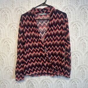 Maurices Womens Knit‎ Cardigan Sweater Geometric Print Blue Red M